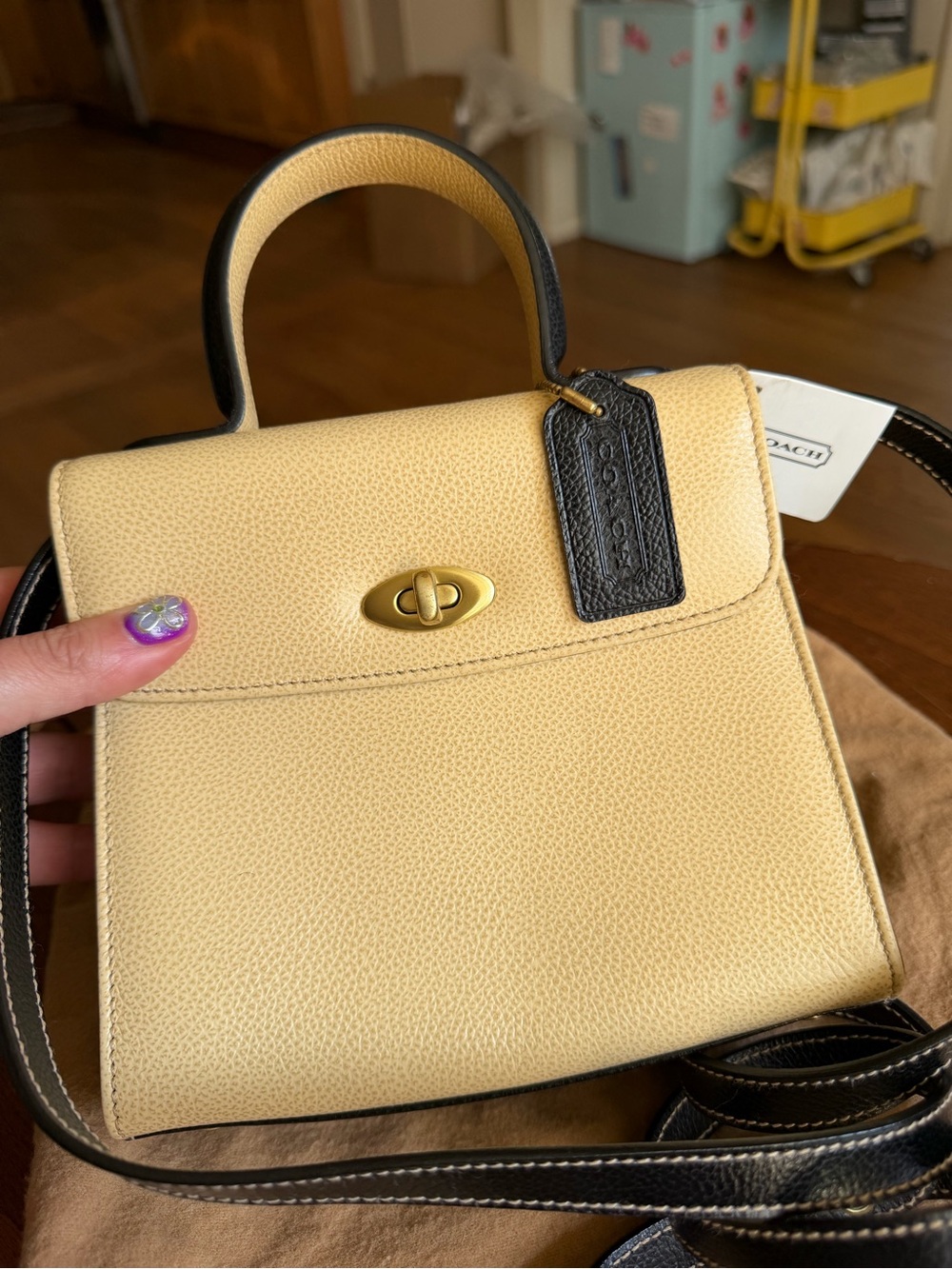 NWT Coach Pebbled Butter/Black Top-Handle Vintage Gracie Bag